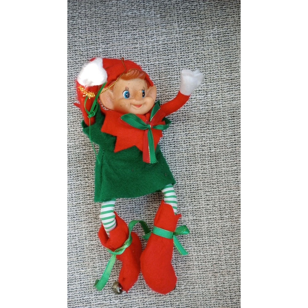 VINTAGE FELT PIXIE ORNAMENT~8" TALL~BELLS‎ ON TOES